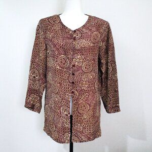 Vintage burgundy tunic, bohemian cover-up, 3/4 length sleeves